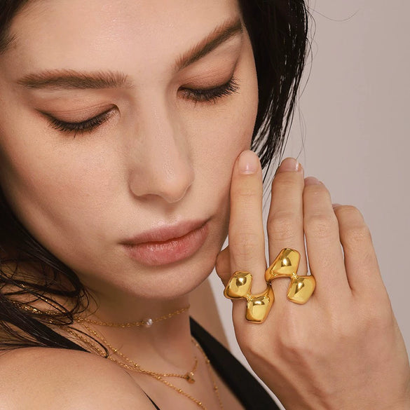 Wholesale Irregular Geometric Stainless Steel Ring With Pvd Electroplated 18K True Gold Color Preservation For Women