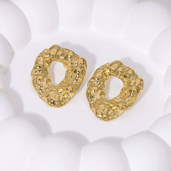 Wholesale Irregular Hammered High Sense Stainless Steel Earrings For Women 18K Gold Plated