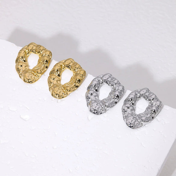 Wholesale Irregular Hammered High Sense Stainless Steel Earrings For Women 18K Gold Plated
