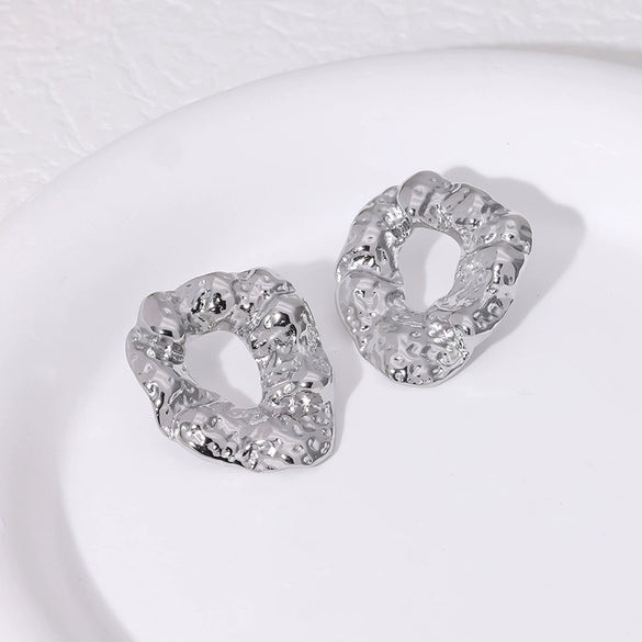 Wholesale Irregular Hammered High Sense Stainless Steel Earrings For Women 18K Gold Plated