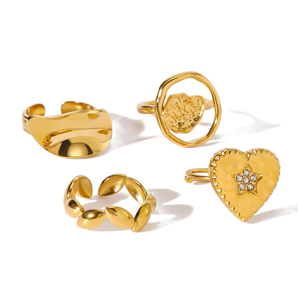 Wholesale Irregular Heartshaped Concaveconvex Surface Geometric Opening Ring In Stainless Steel With 18K Furnace Vacuum Plating For Women
