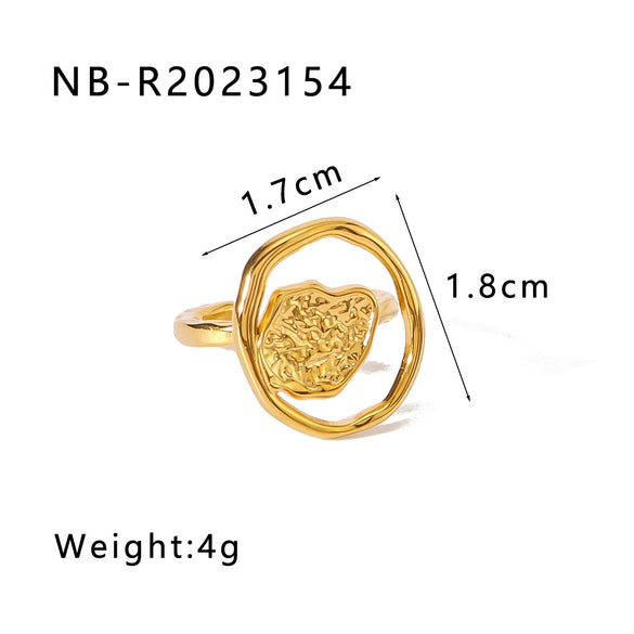 Wholesale Irregular Heartshaped Concaveconvex Surface Geometric Opening Ring In Stainless Steel With 18K Furnace Vacuum Plating For Women