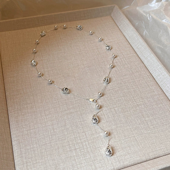 Wholesale Irregular Imitation Pearl Collarbone Chain For Women With Geometric Design And Electroplating Jewelry
