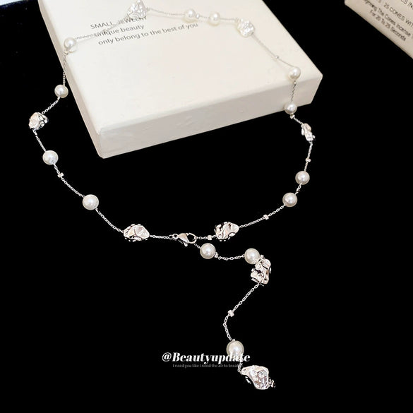 Wholesale Irregular Imitation Pearl Collarbone Chain For Women With Geometric Design And Electroplating Jewelry