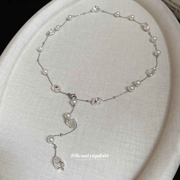 Wholesale Irregular Imitation Pearl Collarbone Chain For Women With Geometric Design And Electroplating Jewelry
