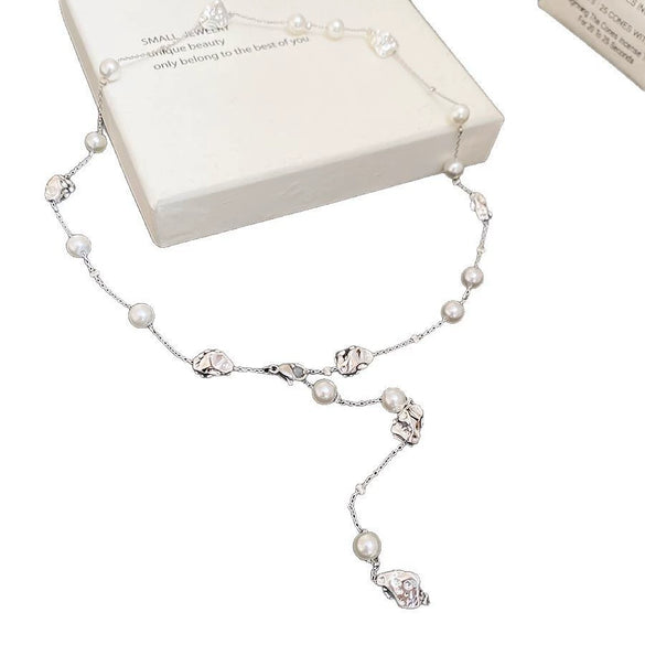 Wholesale Irregular Imitation Pearl Collarbone Chain For Women With Geometric Design And Electroplating Jewelry