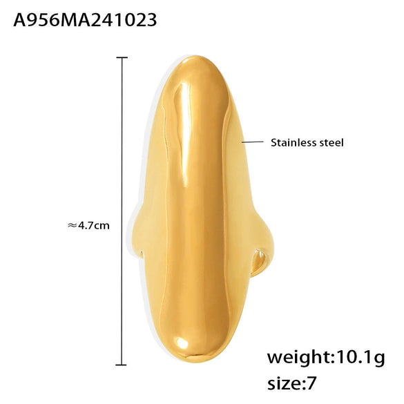 Wholesale Irregular Long Texture Fine Polished Opening Stainless Steel Ring With Geometric Pattern And Electroplating For Women