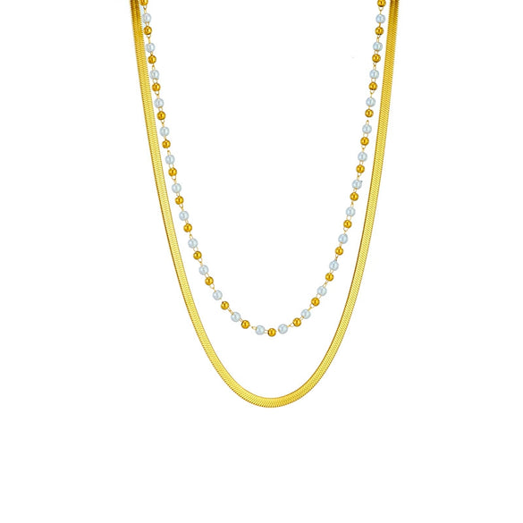 Wholesale Irregular Metal Beaded Titanium Steel Flat Snake Chain Double Layer Necklace With Geometric Pattern And Electroplating