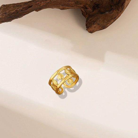 Wholesale Irregular Ocean Ring With Scallop Opening Adjustable Made Of Titanium Steel In Casual And Minimalist Style 18K Gold Plated By Vacuum Electroplating For Women