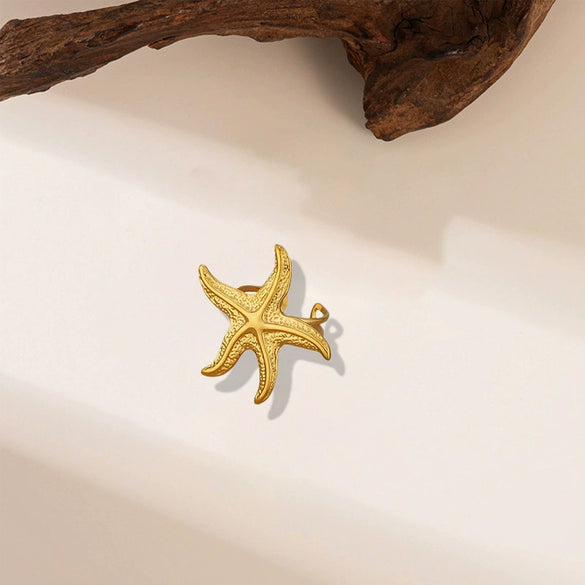 Wholesale Irregular Ocean Ring With Scallop Opening Adjustable Made Of Titanium Steel In Casual And Minimalist Style 18K Gold Plated By Vacuum Electroplating For Women
