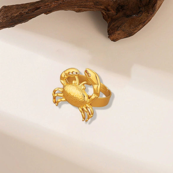Wholesale Irregular Ocean Ring With Scallop Opening Adjustable Made Of Titanium Steel In Casual And Minimalist Style 18K Gold Plated By Vacuum Electroplating For Women