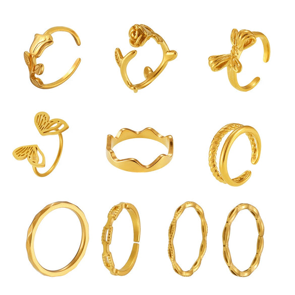 Wholesale Irregular Open Ring Titanium Steel Pvd Plated 18K True Gold Color Geometric Light Luxury Design