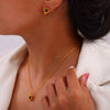 Wholesale Irregular Small Gold Bean Pendant Inlaid With Natural Tiger's Eye Stone Titanium Steel Earrings And Necklace Suit With Niche Design And Electroplating