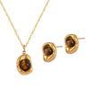 Wholesale Irregular Small Gold Bean Pendant Inlaid With Natural Tiger's Eye Stone Titanium Steel Earrings And Necklace Suit With Niche Design And Electroplating