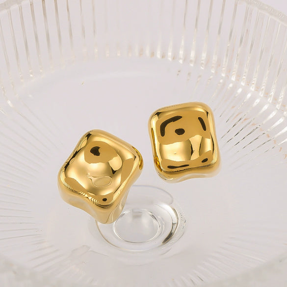 Wholesale Irregular Square Stainless Steel Hollow Earrings With Dazzling Concave Geometric Pattern And 18K Vacuum Plating In Furnace For Women