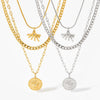 Wholesale Irregular Sun Threelayer Round Pendant Necklace In Stainless Steel With Overlapping Design And Electroplating Treatment Bamboo And O Chain For Women