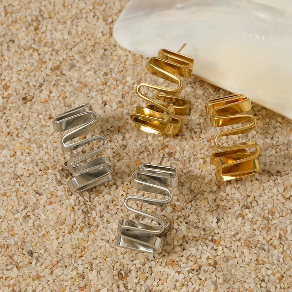 Wholesale Irregular Wave Curve Metallic Earrings For Girls Stainless Steel Electroplated