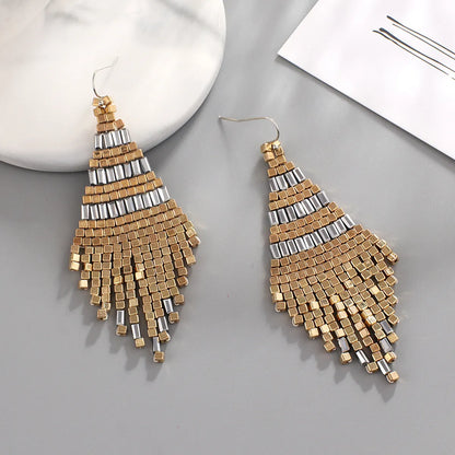 Wholesale Jewelry 1 Pair Bohemian Color Block Seed Bead Drop Earrings