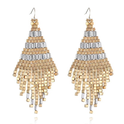 Wholesale Jewelry 1 Pair Bohemian Color Block Seed Bead Drop Earrings