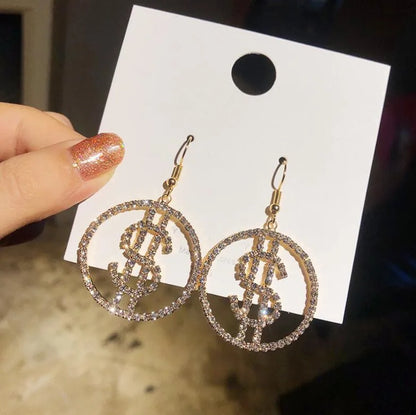 Wholesale Jewelry 1 Pair Casual Circle Dollar Alloy Rhinestones Drop Earrings