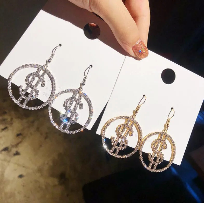 Wholesale Jewelry 1 Pair Casual Circle Dollar Alloy Rhinestones Drop Earrings