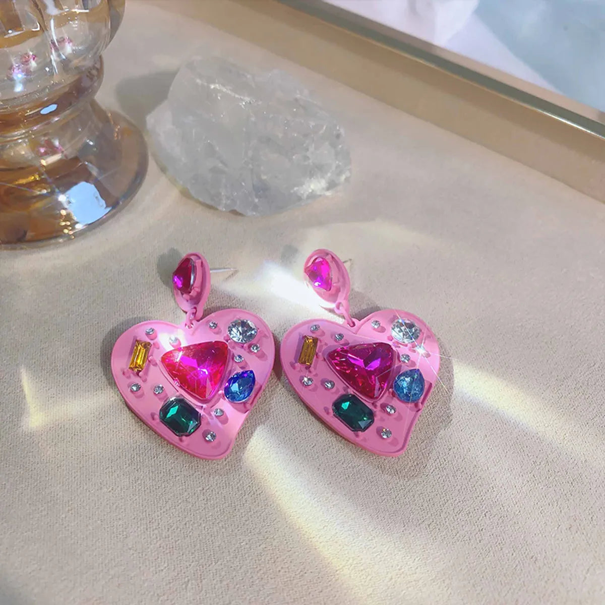 Wholesale Jewelry 1 Pair Commute Heart Shape Alloy Artificial Gemstones Earrings