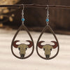 Wholesale Jewelry 1 Pair Cowboy Style Water Droplets Cattle Wood Drop Earrings