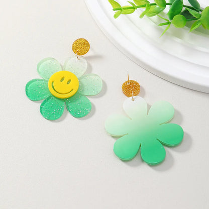 Wholesale Jewelry 1 Pair Cute Novelty Shiny Smile Face Flower Arylic Earrings