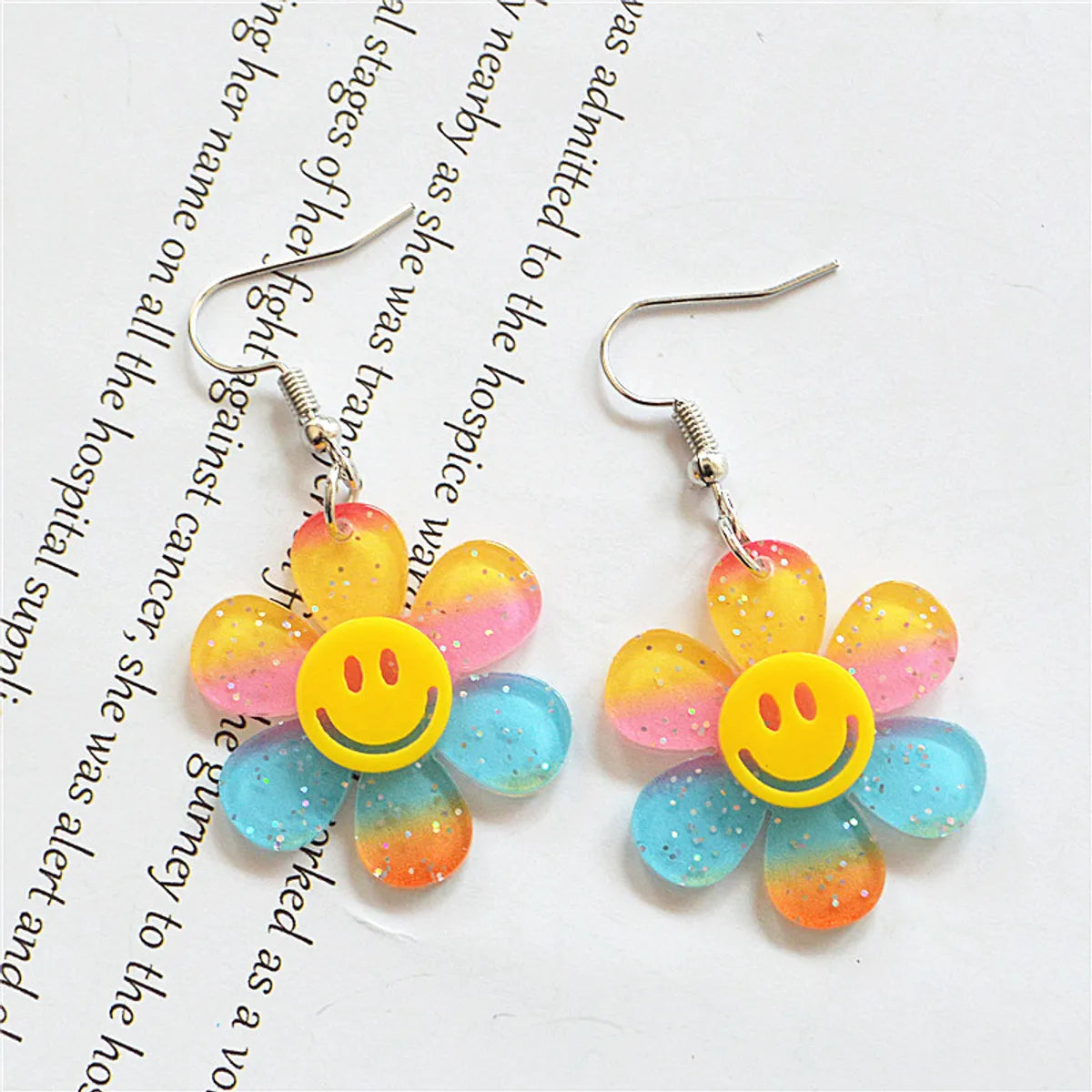 Wholesale Jewelry 1 Pair Cute Smile Face Flower Arylic Drop Earrings