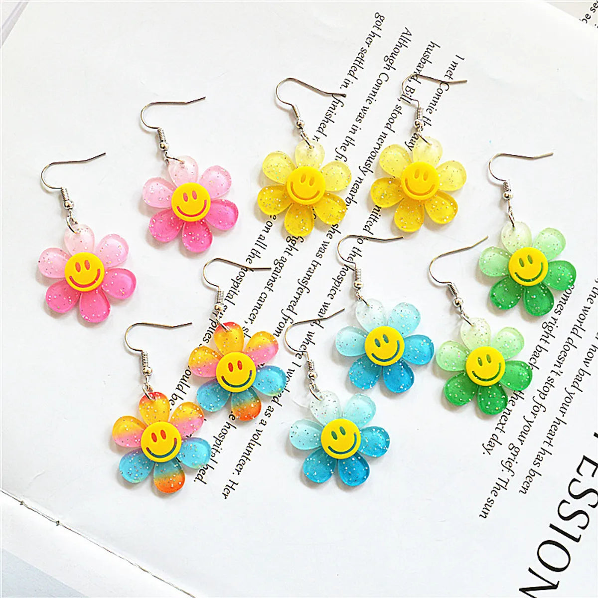 Wholesale Jewelry 1 Pair Cute Smile Face Flower Arylic Drop Earrings