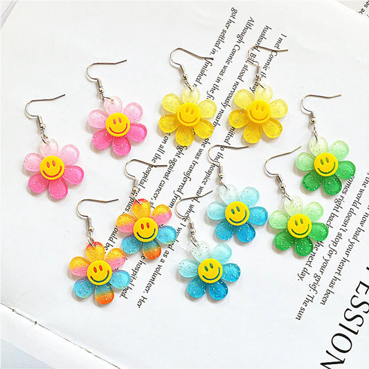 Wholesale Jewelry 1 Pair Cute Smile Face Flower Arylic Drop Earrings