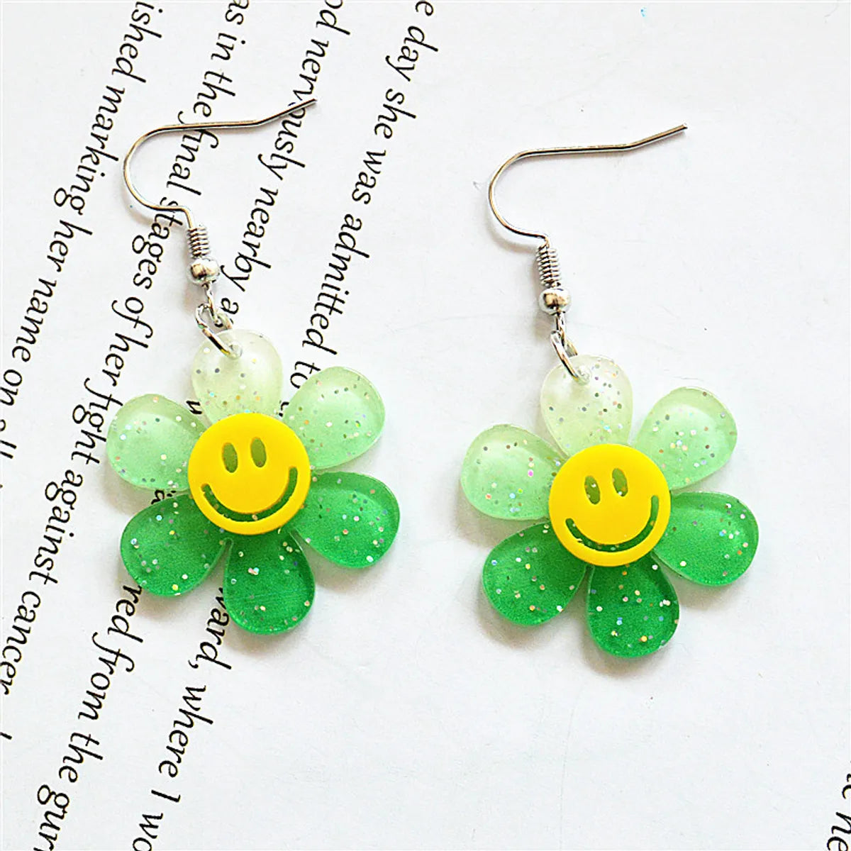 Wholesale Jewelry 1 Pair Cute Smile Face Flower Arylic Drop Earrings