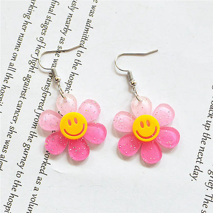 Wholesale Jewelry 1 Pair Cute Smile Face Flower Arylic Drop Earrings