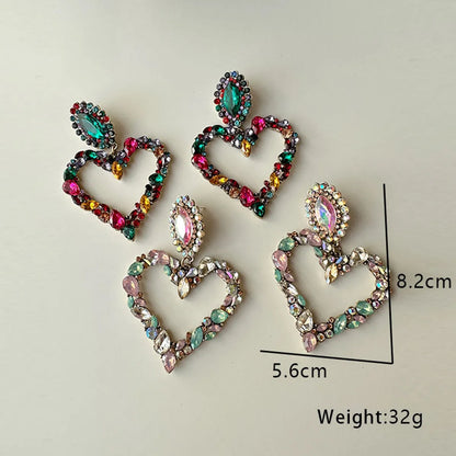 Wholesale Jewelry 1 Pair Elegant Heart Shape Alloy Rhinestones Drop Earrings