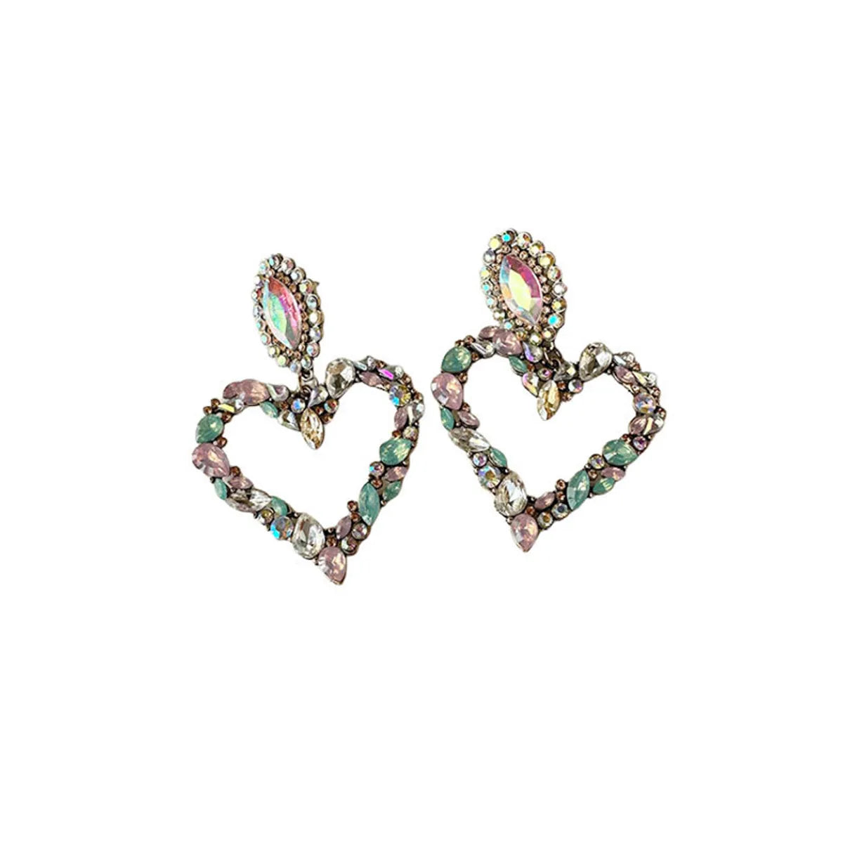 Wholesale Jewelry 1 Pair Elegant Heart Shape Alloy Rhinestones Drop Earrings