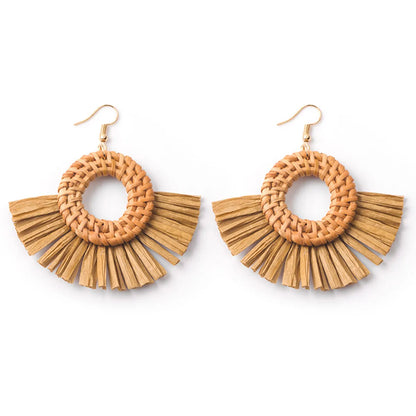 Wholesale Jewelry 1 Pair Ethnic Style Solid Color Raffia Drop Earrings