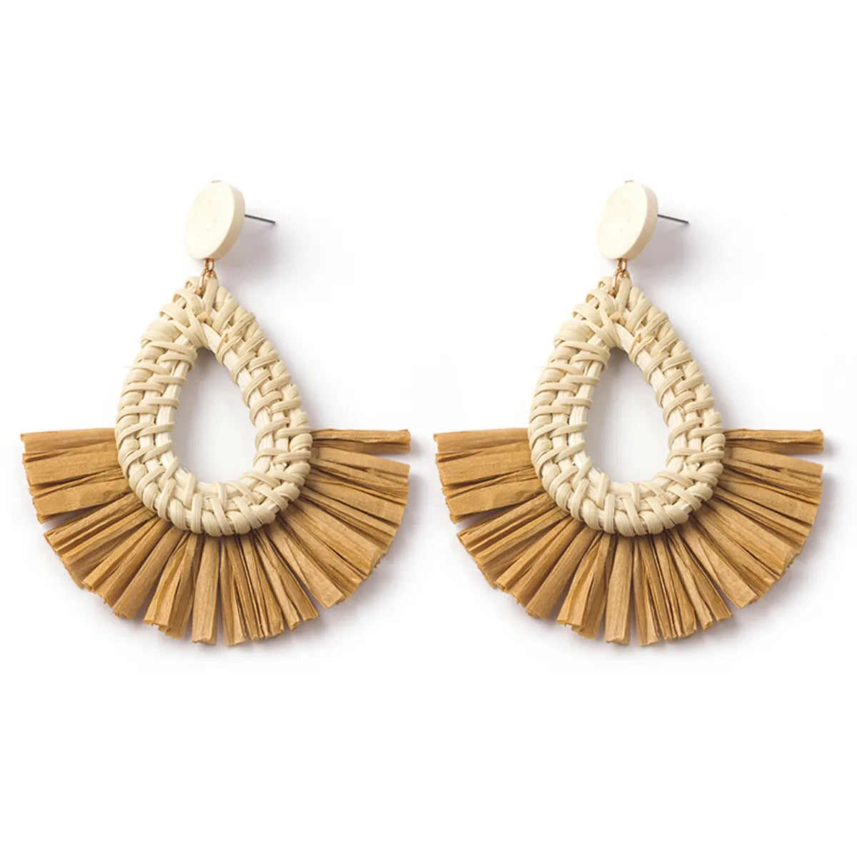 Wholesale Jewelry 1 Pair Ethnic Style Solid Color Raffia Drop Earrings