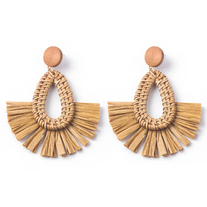 Wholesale Jewelry 1 Pair Ethnic Style Solid Color Raffia Drop Earrings