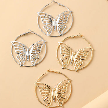 1 Pair Exaggerated Butterfly Hollow Out Metal Hoop Earrings