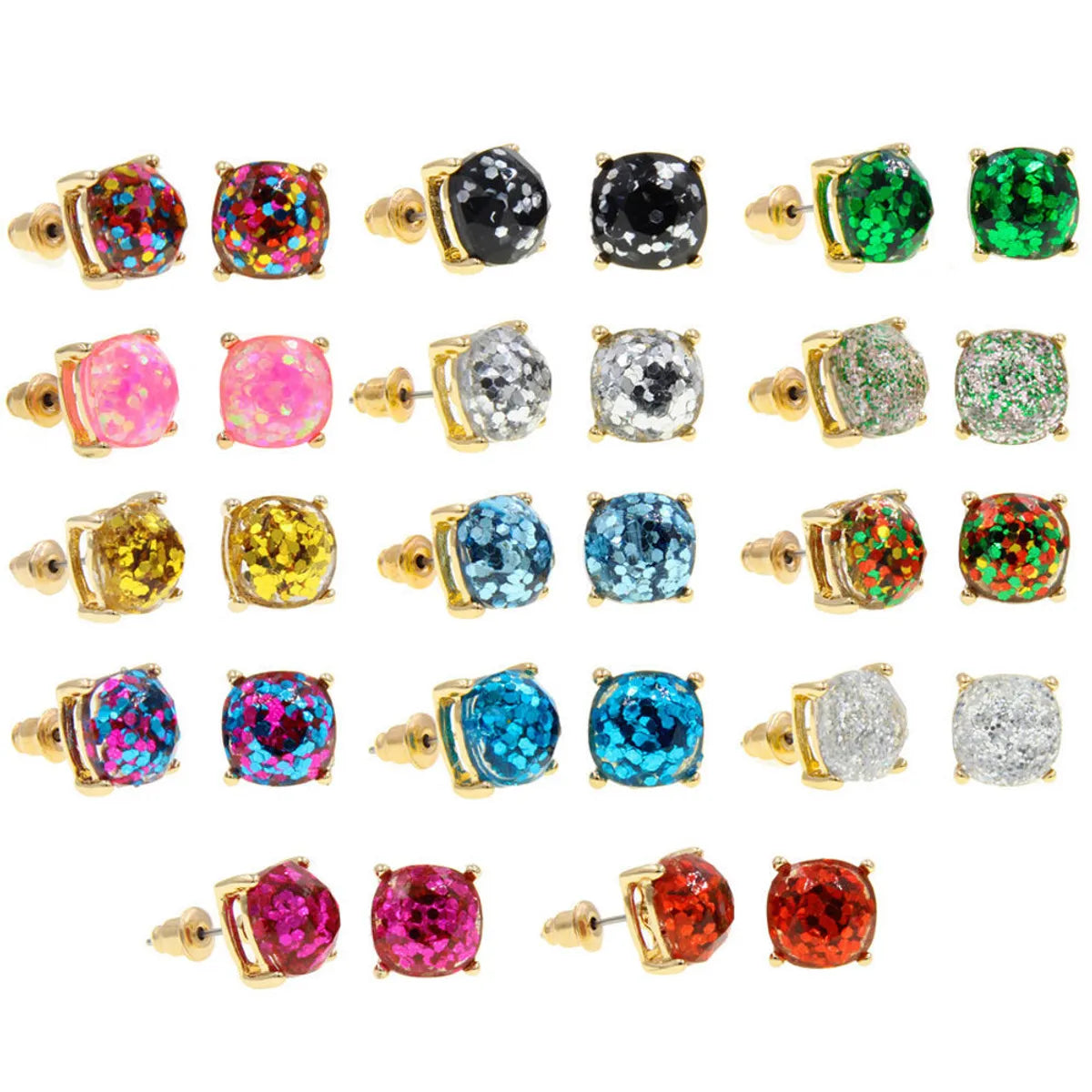 Wholesale Jewelry 1 Pair Fairy Style Square Alloy Artificial Gemstones Ear Studs