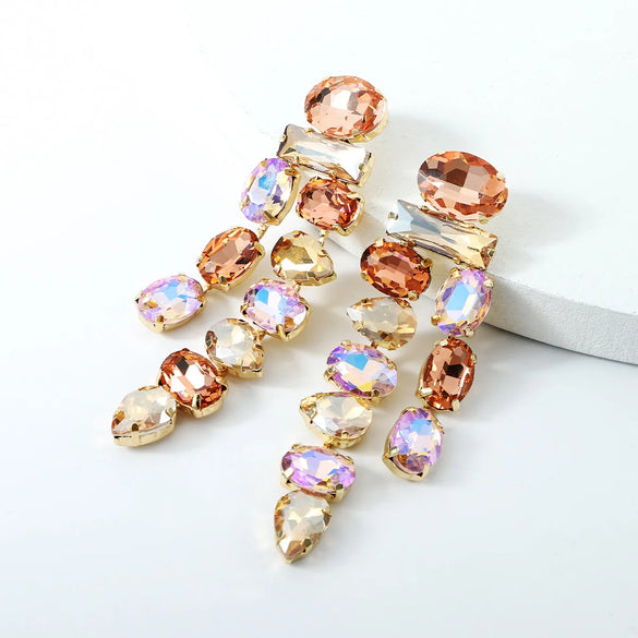 Wholesale Jewelry 1 Pair Luxurious Oval Water Droplets Alloy Artificial Gemstones Drop Earrings