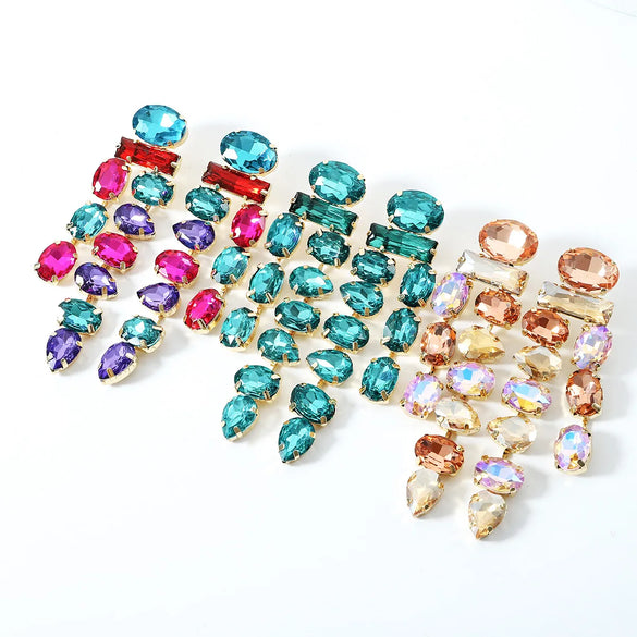 Wholesale Jewelry 1 Pair Luxurious Oval Water Droplets Alloy Artificial Gemstones Drop Earrings