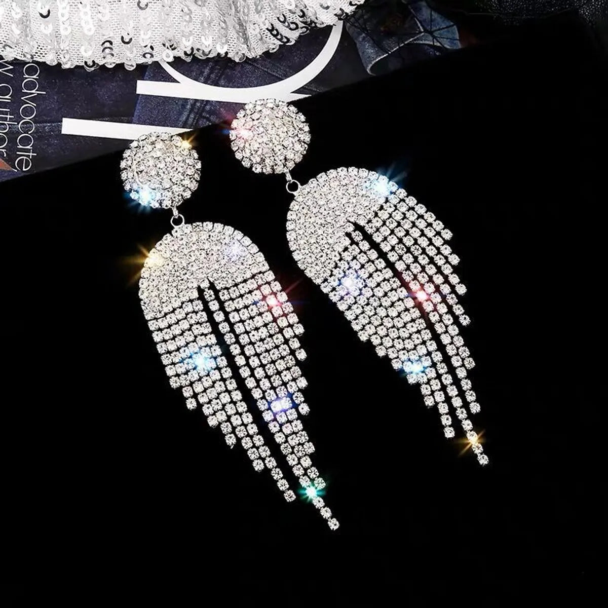 Wholesale Jewelry 1 Pair Luxurious Tassel Rhinestone Chandelier Earrings