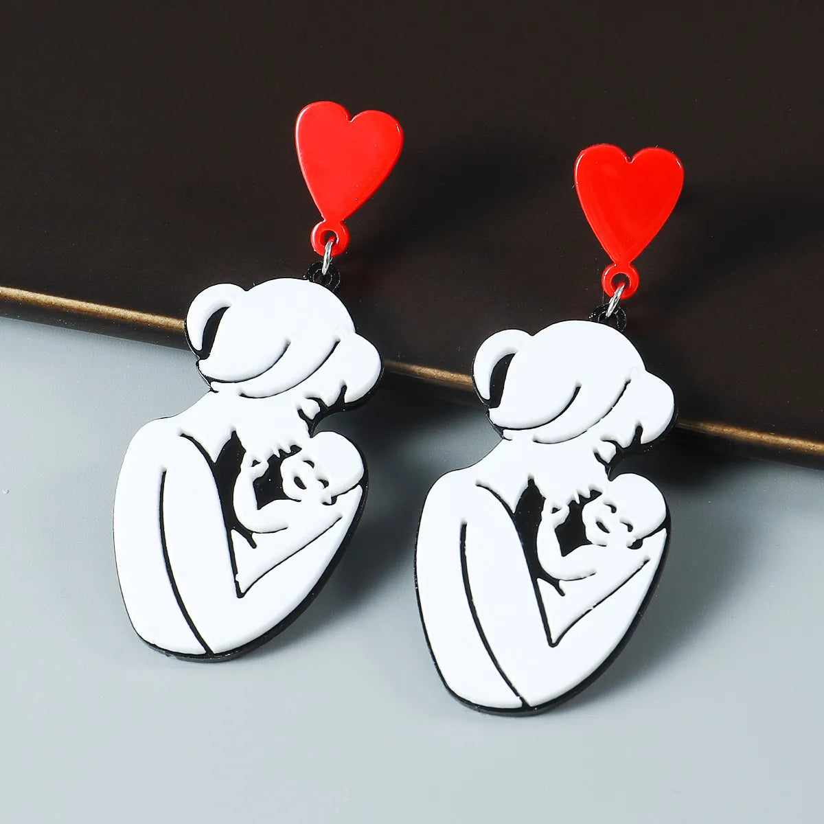 Wholesale Jewelry 1 Pair Mama Portrait Heart Shape Arylic Drop Earrings