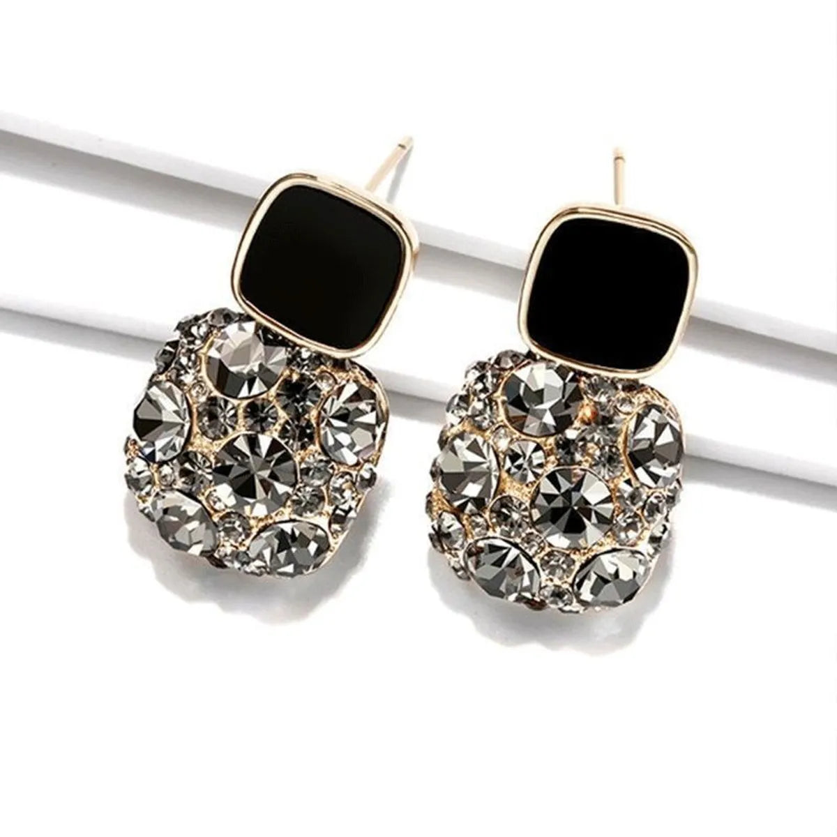 Wholesale Jewelry 1 Pair Modern Style Square Alloy Artificial Diamond Gold Plated Drop Earrings