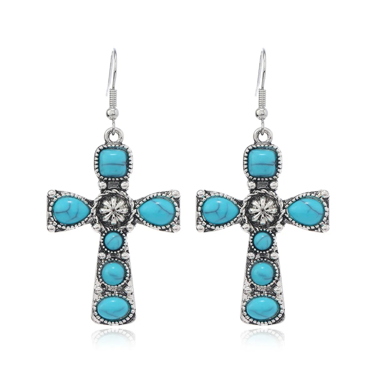 1 Pair Retro Ethnic Style Cross Inlay Alloy Artificial Gemstones Drop Earrings