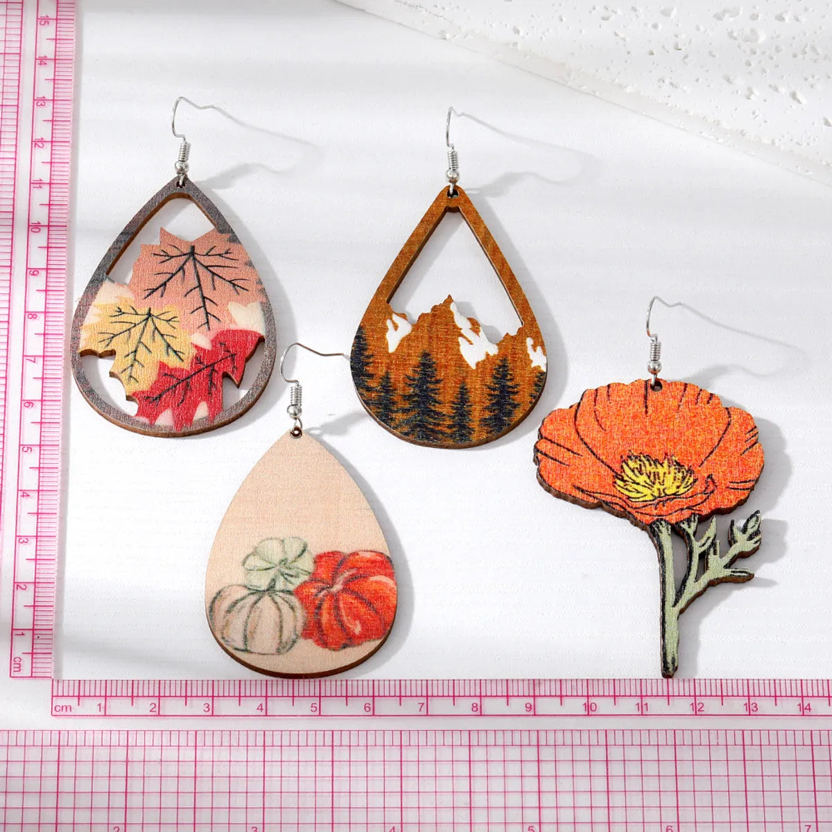 Wholesale Jewelry 1 Pair Retro Pastoral Leaves Flower Wood Resin Drop Earrings