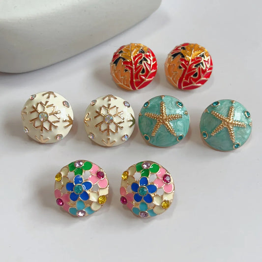 Wholesale Jewelry 1 Pair Retro Round Star Flower Alloy Zircon Ear Studs