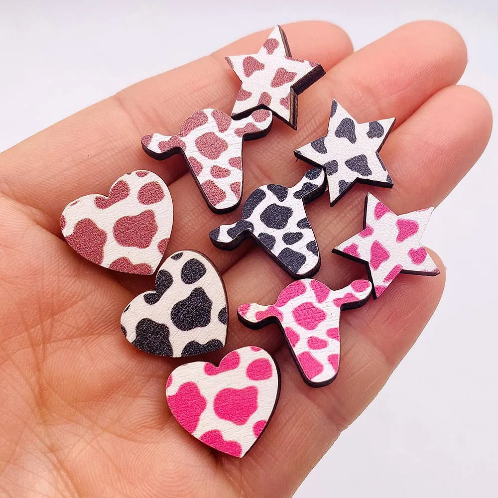 Wholesale Jewelry 1 Pair Retro Star Heart Shape Cattle Wood Ear Studs