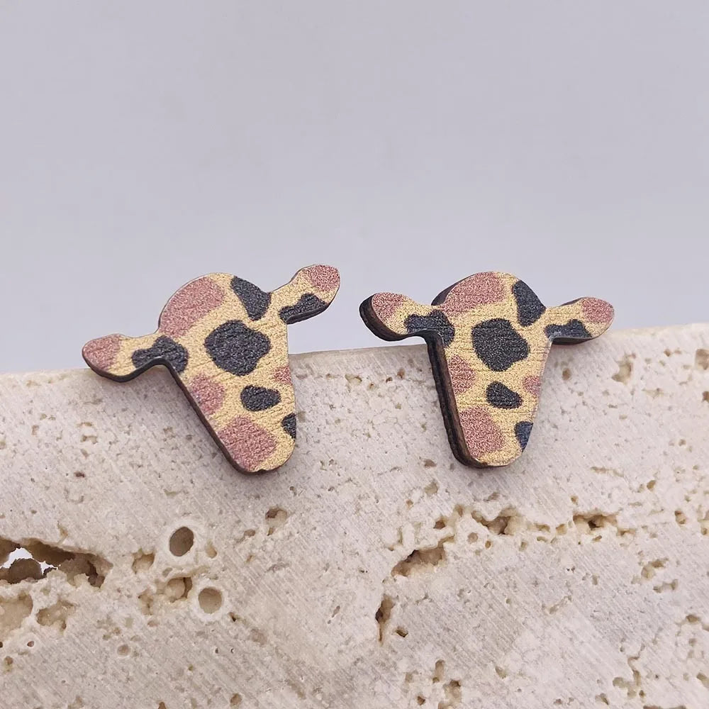 Wholesale Jewelry 1 Pair Retro Star Heart Shape Cattle Wood Ear Studs